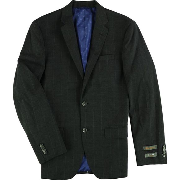 Ben Sherman Mens Windowpane Two Button Blazer Jacket, Grey, NWT
